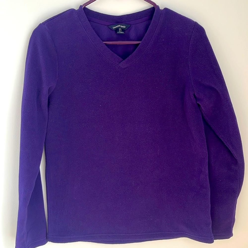 Lands End purple V-Neck fleece pullover sweater women’s XS